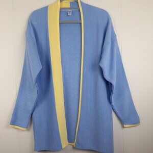 Zephir Size L Long Sleeve Blue Yellow Open Front Women's Cardigan
